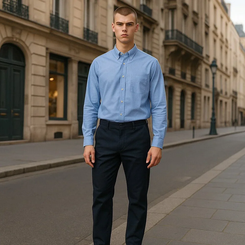 Lands' End Mens Blue Dress Shirt Timeless Elegance - Picture 3 of 3